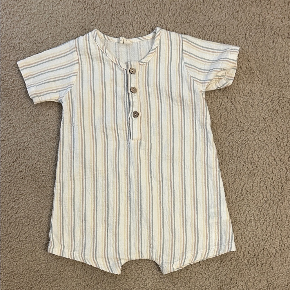 Quincy Mae Cream and Striped Baby Romper
